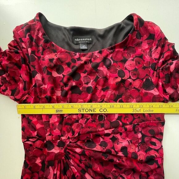 Connected Apparel Women's Floral Ruched Boat Neck Tulip Mini Dress Red 12P - Picture 4 of 9